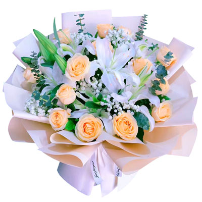 马鞍山16朵香槟玫瑰2支百合，爱的温暖和幸福