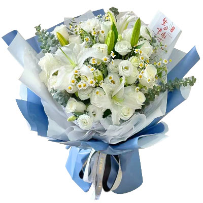 马鞍山11朵白玫瑰桔梗百合，爱永恒不息