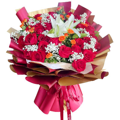 马鞍山33朵红玫瑰百合，爱如同花般绽放
